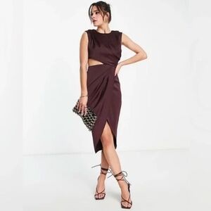 Asos Drape Detail Cutout Satin Midi Dress